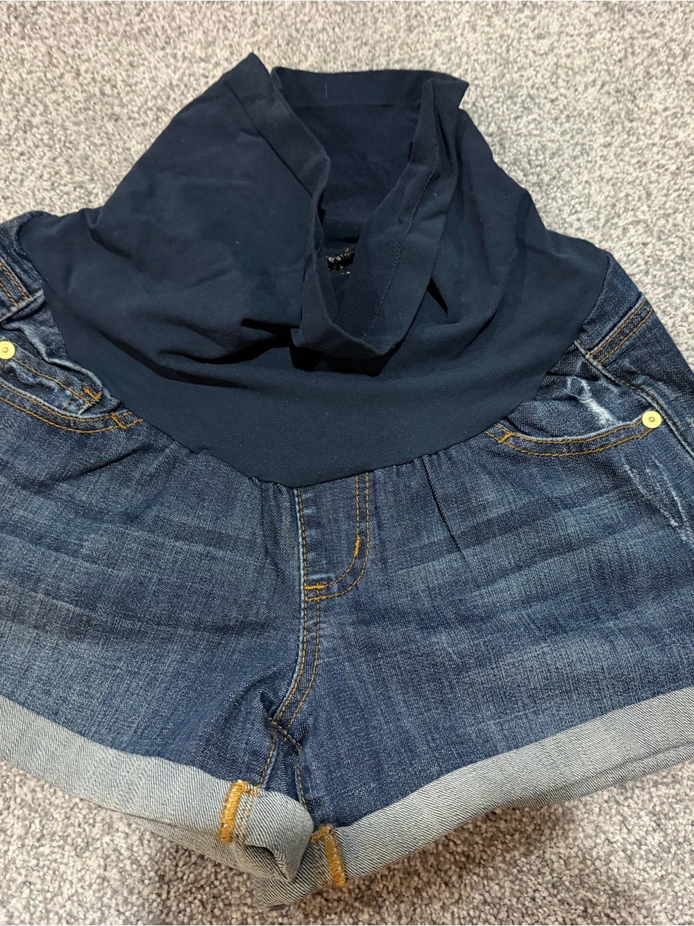 LED pea in the pod Navy Maternity Denim Shorts - Classic Stretch Waistband mediu